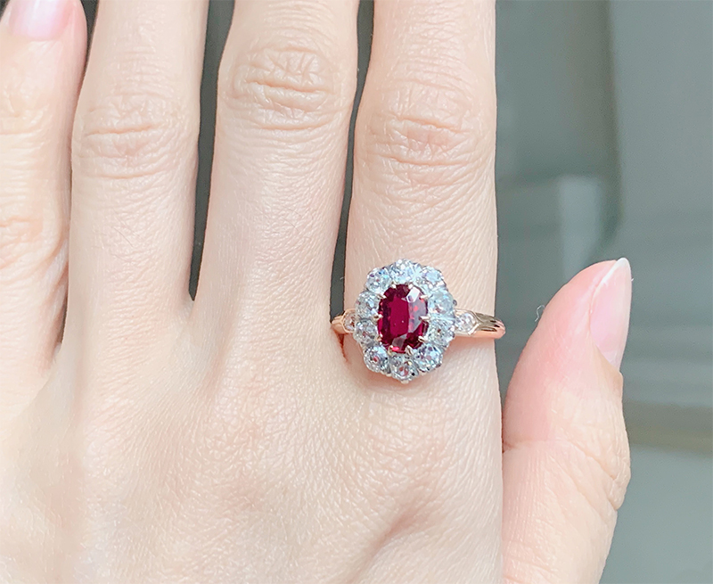 タイトル　18K ルビー　ダイヤモンド オールドデザイン リング Antique Gallery Soleil アンティークジュエリー / 1.3ct